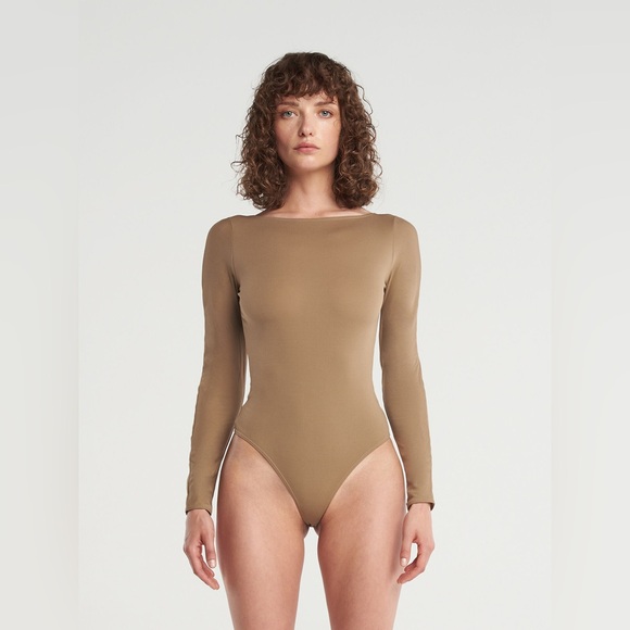 NWT Wolford Mocha The Back Cut Out Long Sleeve Bodysuit Size Large - Picture 2 of 15